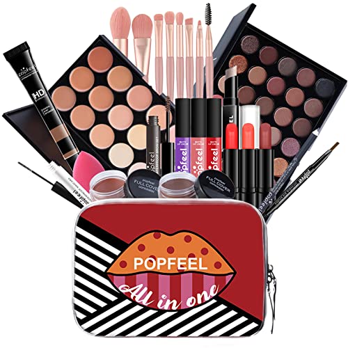 Joyeee Makeup Kit For Women Full Kit, Naked Shimmer Eyeshadow Palette, Waterproof Black Eyeliner & Mascara, Makeup Tools