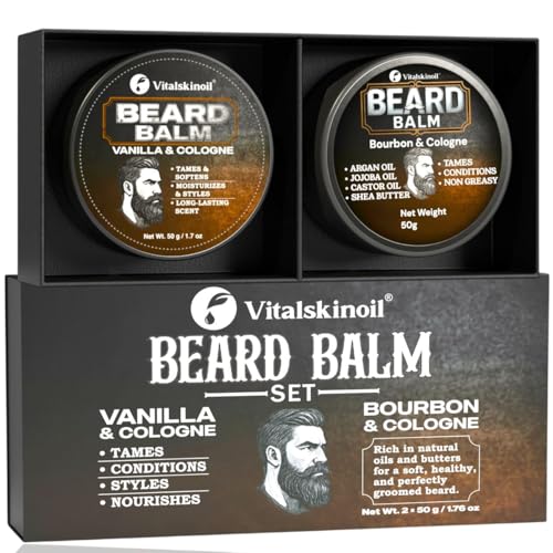 VITALSKINOIL Beard Balm Set for Men, Sandalwood & Cologne Scented, 2-Pack Set Pair – Paraben Free, Cedar Cologne