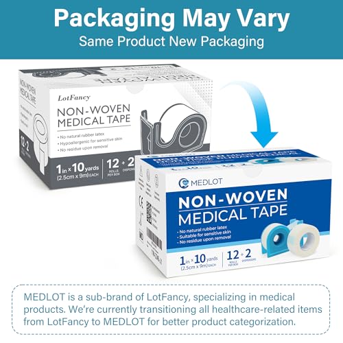 LotFancy Paper Medical Tape, 12 Rolls 1inch x 10Yards, Surgical - Product Imagery