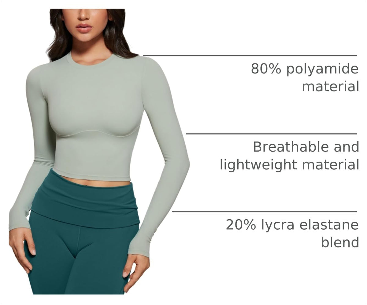 INGIA Womens Long Sleeve High Round Neck Crop Yoga Shirts – Mineral