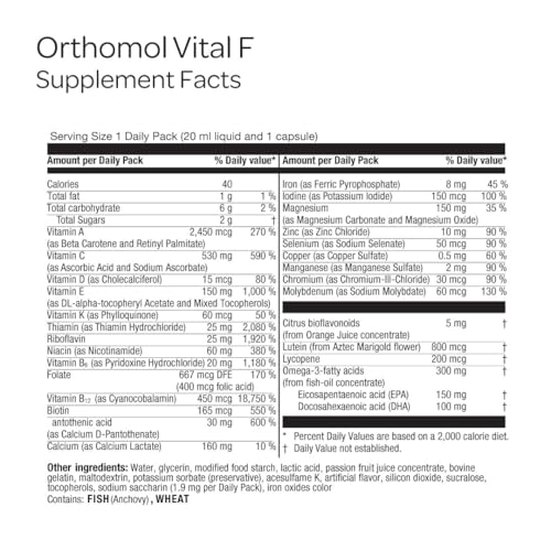 Orthomol Vital F Women's Multivitamin Vials, 30-Day Supply - Product Imagery