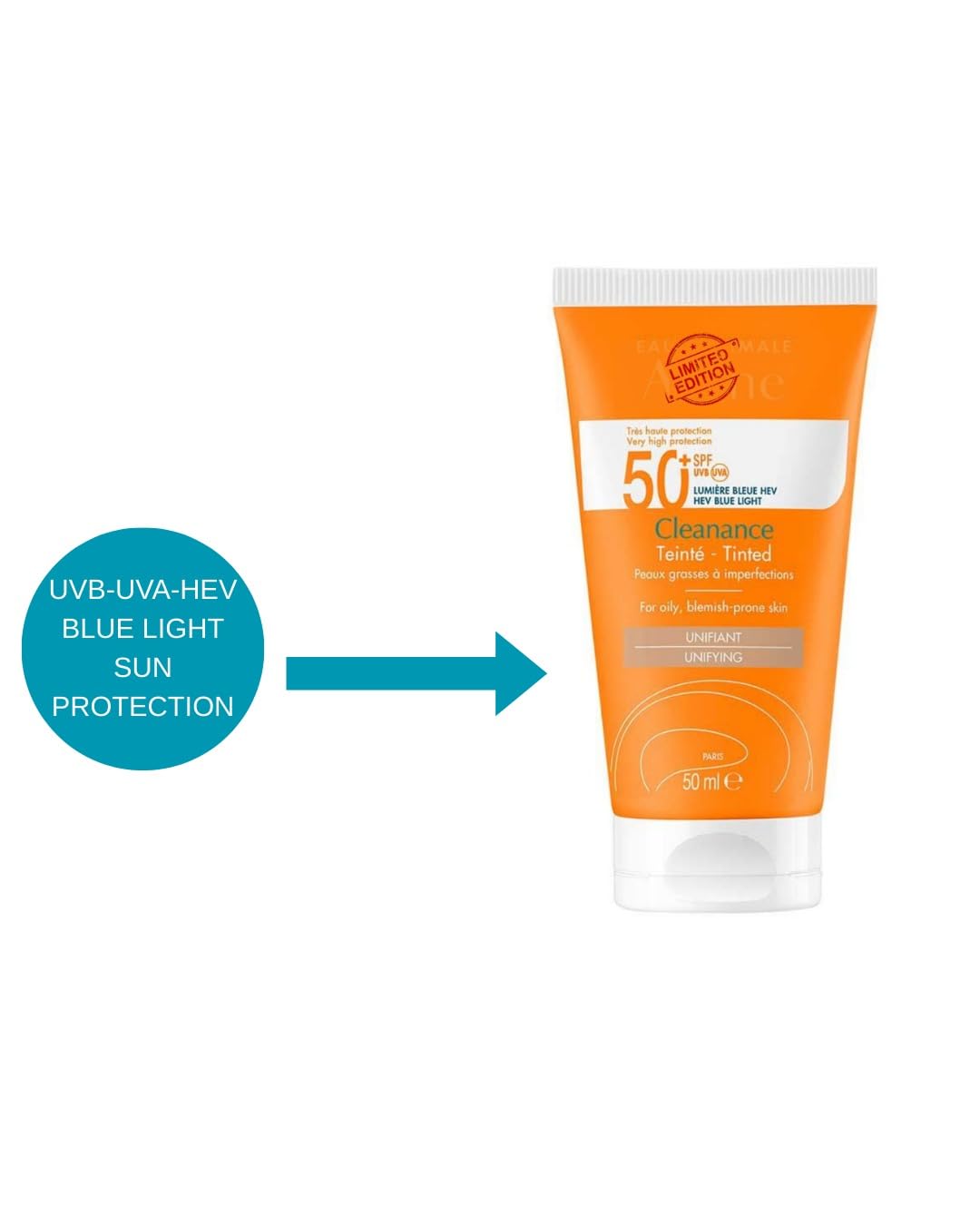 Clean Solaire Tinted SPF 50 Facial Sunscreen – For Face and Neck, Oily & Acne-Prone Skin, Sebum-Regulating, Tone-Evening