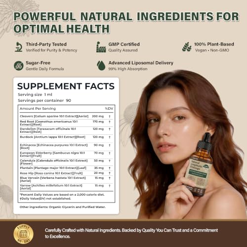 90 Day Supply - Natural Lymphatic Drainage Drops, Alcohol-Free - Product Imagery