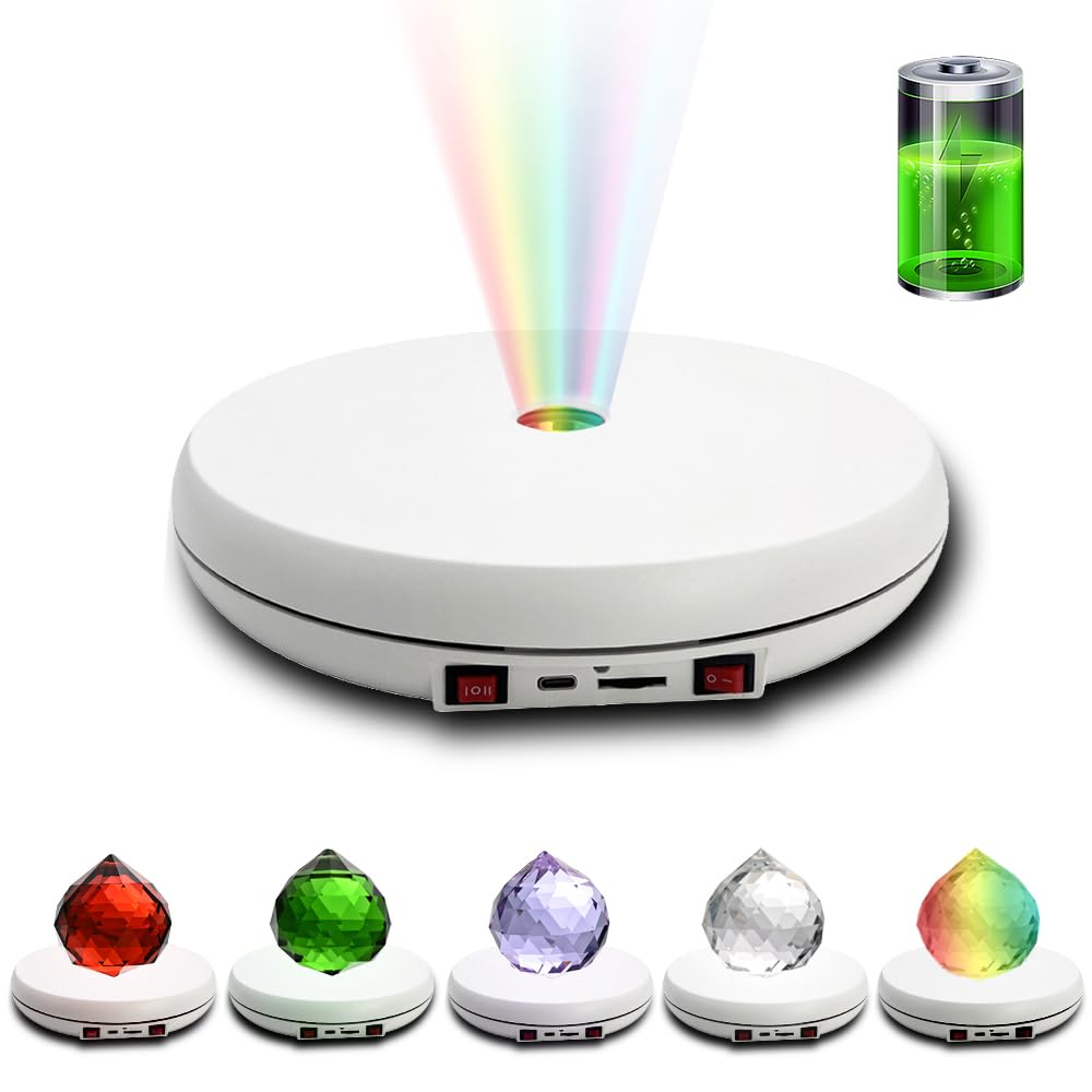 JAYEGT Multicolor LED Light Motorized Rotating Display Stand , 10 inch /55lbs Load, 360° Electronic Photography Turntabl