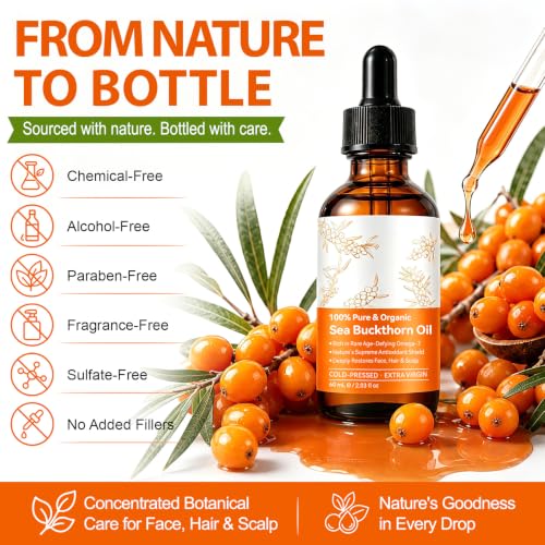 Cold-Pressed Sea Buckthorn Seed Oil, Sea Buckthorn Oil, Facial & - Product Imagery