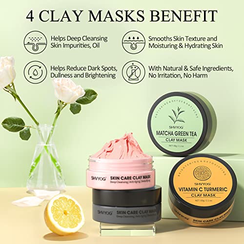 SHVYOG 4Pcs Face Mask Set - Turmeric Clay Mask, Vitamin C, Green - Product Imagery