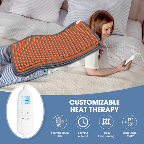 FluffyWarmth Electric Heating Pad for Back, Extra Large 17"x33", - Product Imagery