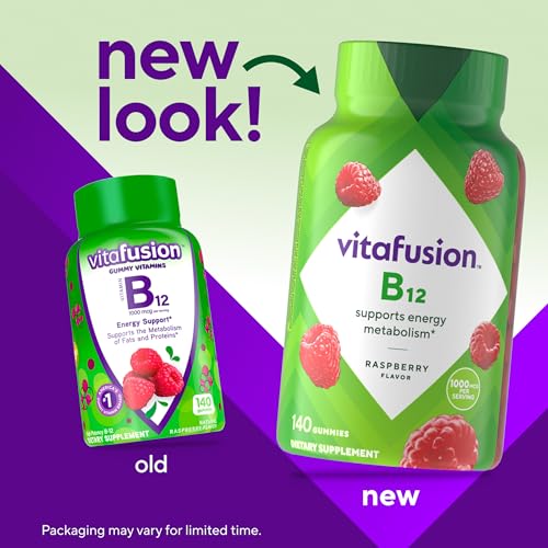 Vitafusion Vitamin B12 1000 mcg | 140 Gummies | Yummy Raspberry - Product Imagery