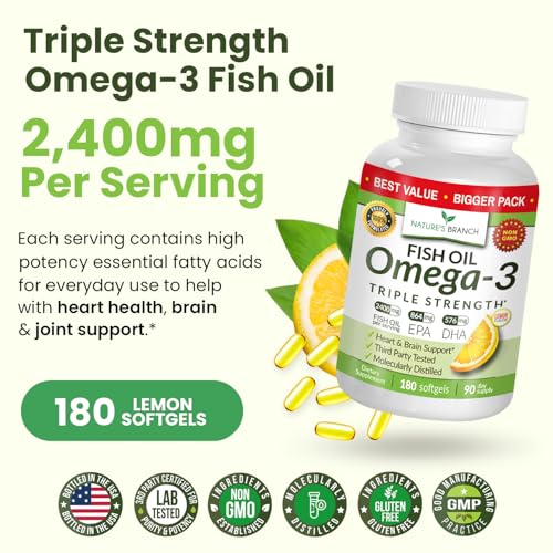 Triple Strength Omega 3 Fish Oil for Heart Health, Brain & Eyes - Product Imagery