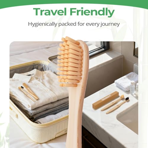 GENKENT Bamboo Toothbrushes 12 Pack BPA Free Soft Bristles - Product Imagery