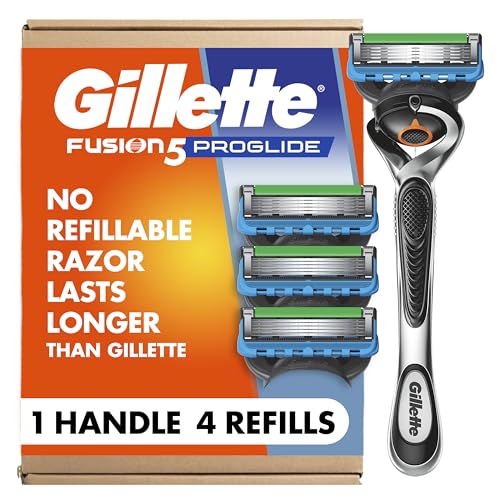 Gillette Fusion ProGlide Shaving Razor for Men, 1 Handle + 4 Blade Refills – Handle + 4, Plastic or Acrylic