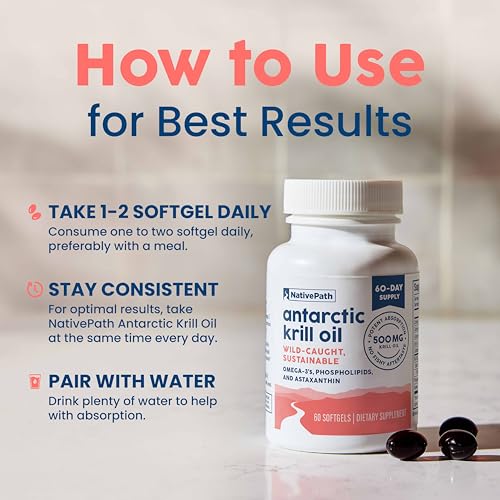 NativePath Antarctic Krill Oil 500mg, Omega-3, 60 Softgels - Product Imagery