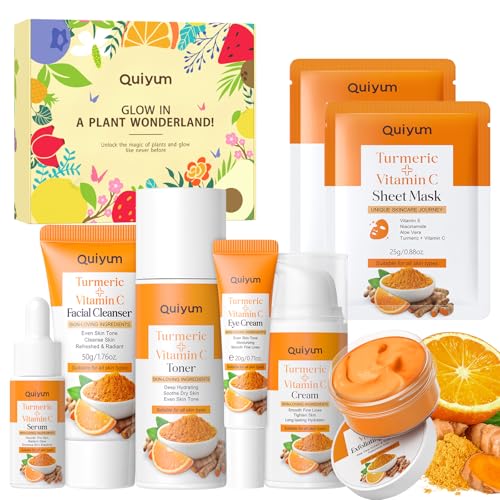 QUIYUM Turmeric Vit-C Skin Care Set, 7PCS Facial Skincare Routine for Women – Skincare Set - Turmeric Vitamin C (7PCS-B)