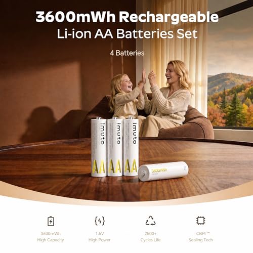 imuto Rechargeable aa Batteries, 3600mWh aa Lithium Batteries 4 - Product Imagery