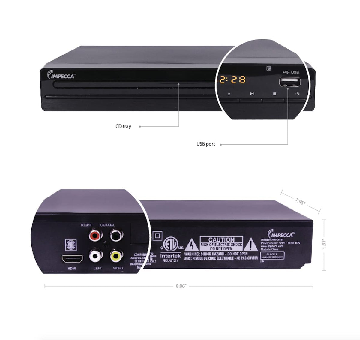 Impecca DVD Player for TV Multi-Region HDMI, RCA AV Cable, USB, CD MP3 Playback, with Remote Compact HDMI DVD Player, Pr