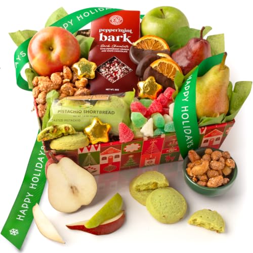 Holiday Treasures Fruit and Sweets Gift Basket with Happy - A Gift Inside Official Imagery - 1