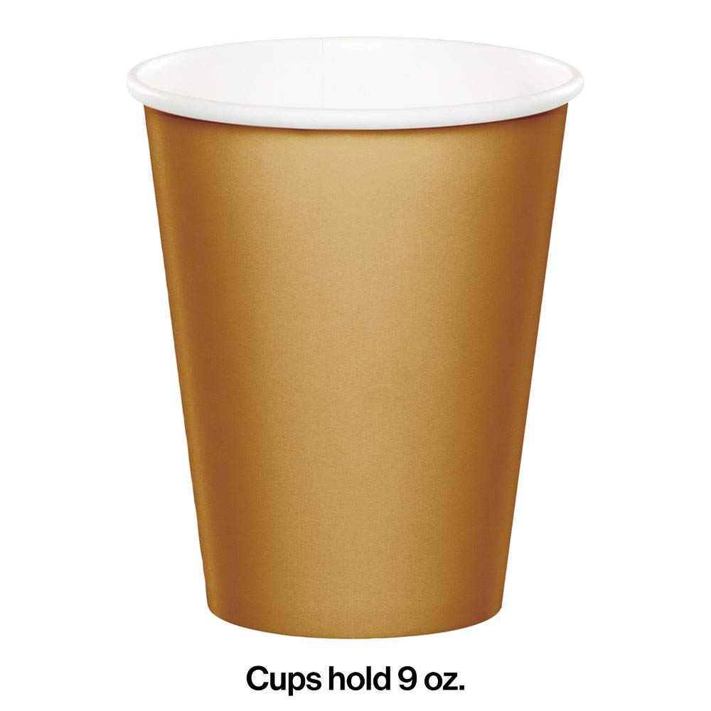 Creative Converting Glittering Gold Party Supplies Kit, Serves 24 – back view and specifications