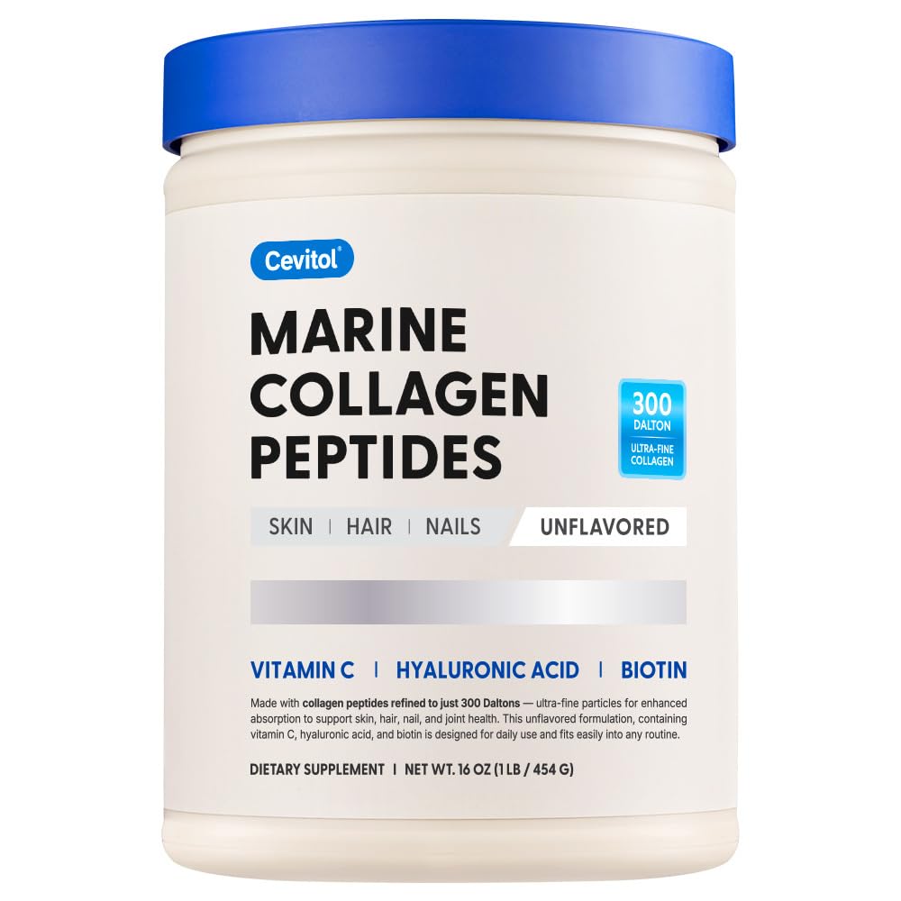 Cevitol Marine Collagen Peptides - Hydrolyzed Ultra-fine Collagen Powder for Women & Men, Hyaluronic Acid, Biotin, Vitam