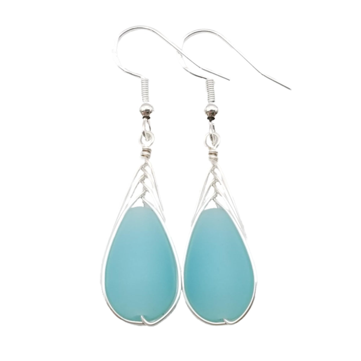 Handmade Sea Glass Earrings Hawaiian Jewelry Wire Braided - yinahawaii Official Imagery - 2