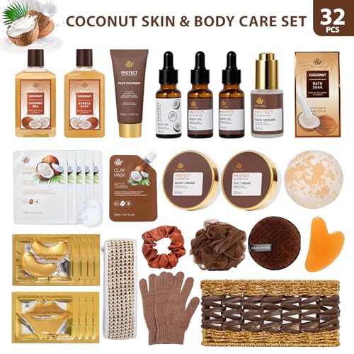 Gifts for Women & Men, 32 Pcs Coconut Vanilla Spa Gift Basket - Product Imagery