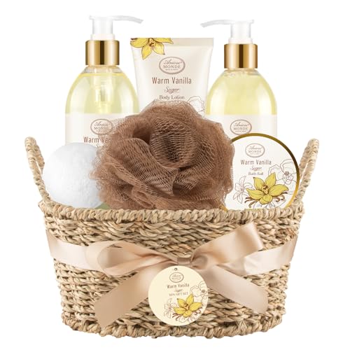 ArioseMonde Bath and Body Warm Vanilla Sugar Gift Set, 7pcs Gift Basket for Women, Mom – Sugar Vanilla, 7 Piece set