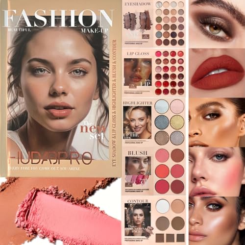 BrilliantDay 5-Layer Book-Style Foldable Makeup Gift Set, 24 Eyeshadow, 24 Lip Gloss, 6 Blusher, 6 Highlighters, 7 Conto