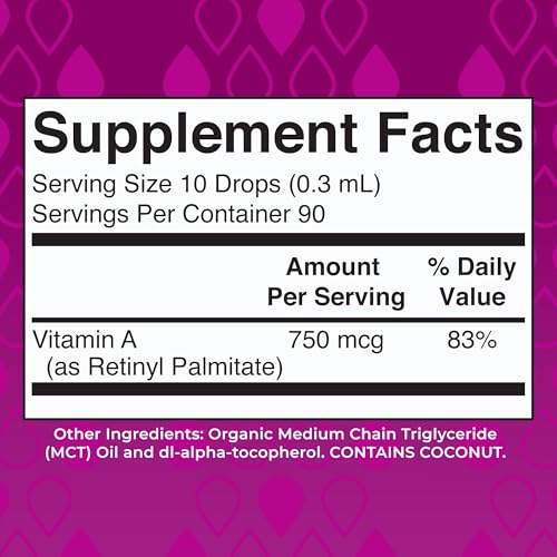 MARYRUTH'S Organics USDA Organic Vitamin A Liquid Drops, 1 oz, - Product Imagery