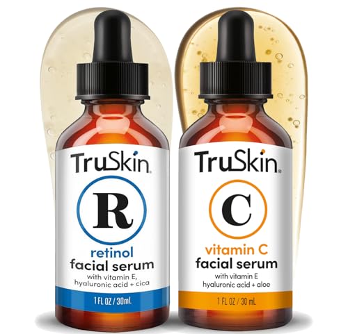 TruSkin Face Serum Duo - Vitamin C Serum & Retinol Serum for Face - AM & PM Anti Aging Skincare Routine - Brightening & 