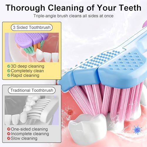 3 Sided Toothbrush with Tongue Scraper, 2026 New Upgraded Medium - Product Imagery