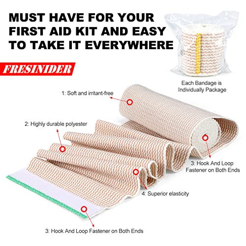 FRESINIDER Premium Elastic Bandage Wrap 4 Inch, 6 Pack, Hook and - Product Imagery