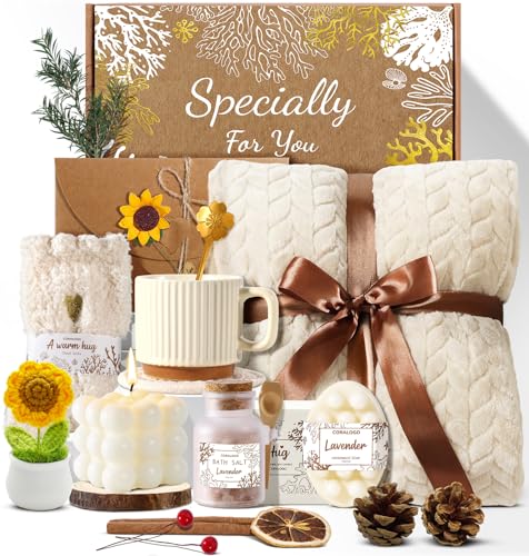 Coralogo 11pcs Spa Gift Baskets for Women, Sunflower Self Care Set, White – sunflower-white