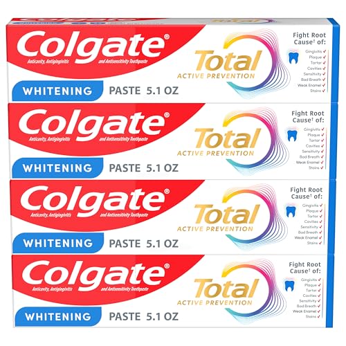 Colgate Total Whitening Toothpaste with Fluoride, Bulk 4 Pack, - Product Imagery
