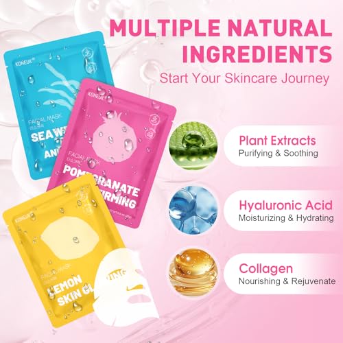12 Pack Collagen Hydrating Face Masks Skincare, Face Mask for - Product Imagery