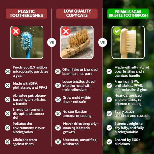 PRIMALS Boar Bristle & Bamboo Toothbrush (4-Pack) - Premium Boar - Product Imagery