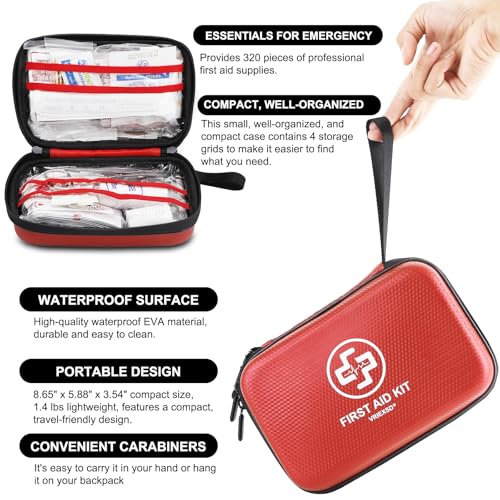 VRIEXSD Premium 320-Piece First Aid Kit, Waterproof EVA Hard - Product Imagery