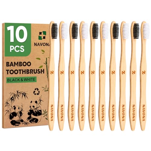 10 PCS Bamboo Toothbrushes, Individually Wrapped Wooden - Product Imagery