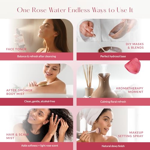 HBNO California Bottled Organic Rose Water for Face 4 fl oz - Product Imagery