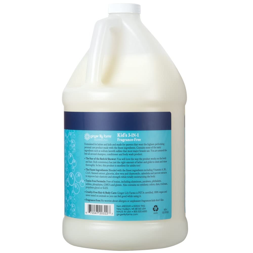 Ginger Lily Farms 1 gal Kid's 3-In-1 Shampoo, Fragrance-Free