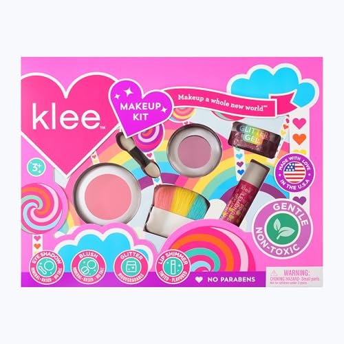 Klee Naturals Makeup Kit with Eye Shadow, Blush, Glitter Gel and Lip Shimmer. Kid-Friendly and Non-Toxic. Made in USA. (