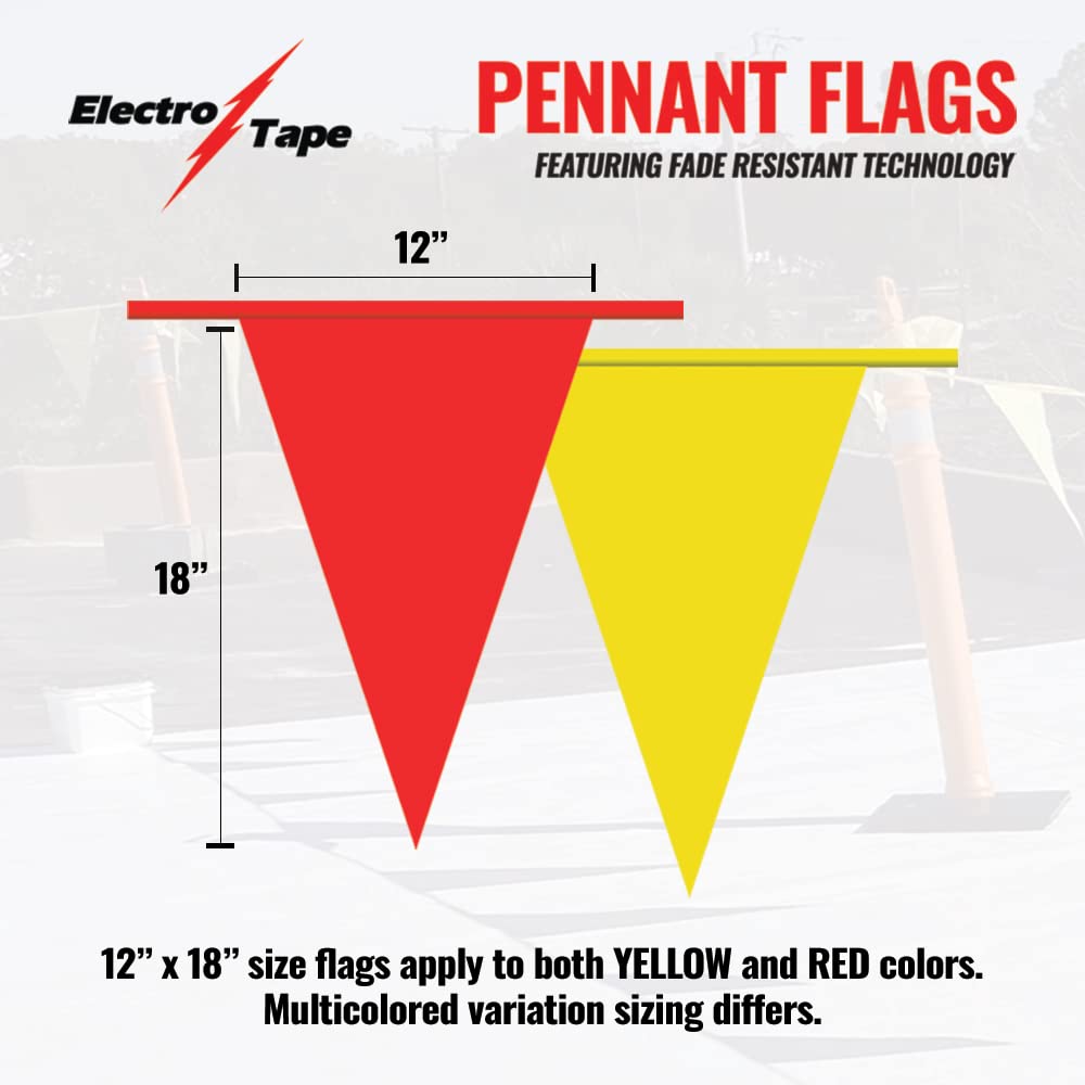 Electro Tape Pennant Banner Flags - OSHA 500lb Rated Safety Rooftop Flagging Barrier Traffic Party & Events - 105ft Stra