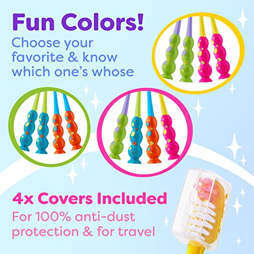 Kids Toothbrush 4 Pack - Soft Bristles with Suction Cup - - Product Imagery