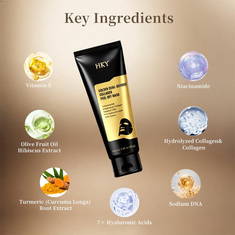 HKY Gold Dual-Anti Collagen Peel Off Face Mask, 7x Hyaluronic - Product Imagery