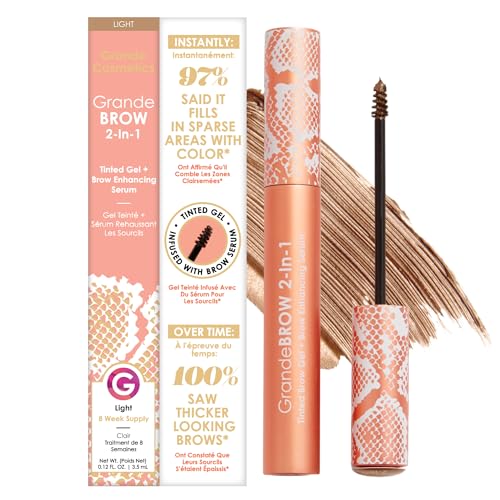 Grande Cosmetics GrandeBROW 2-in-1 Tinted Brow Gel + Brow Enhancing Serum for Thicker & Darker-Looking Eyebrows, Shape &