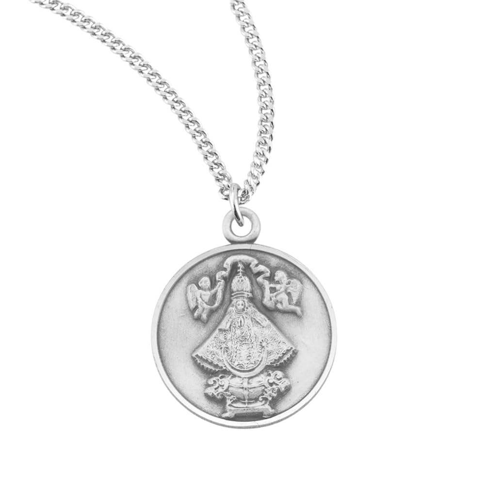 Everlasting Light Jewelry Women's .925 Sterling Silver Saint St. Juan Round Medal, 18 Inch Rhodium Plated Stainless Stee