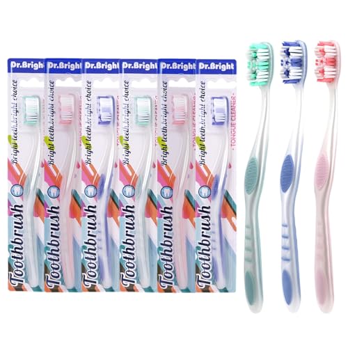 Medium Toothbrushes for Adults with Tongue Scraper, 6 Pack - Product Imagery