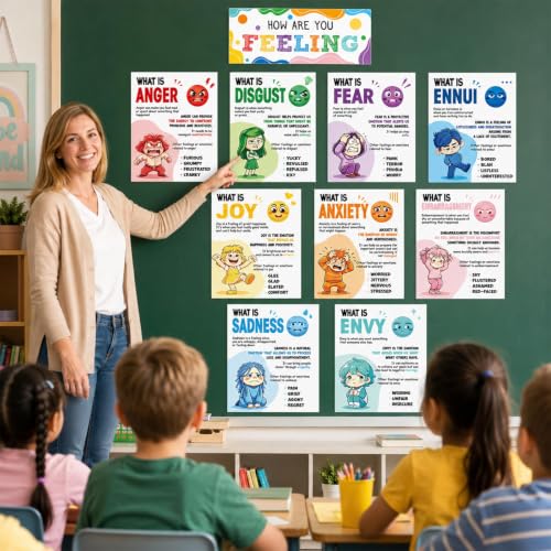 10PCS How Are You Feeling Posters for Classroom Mental Health - Product Imagery