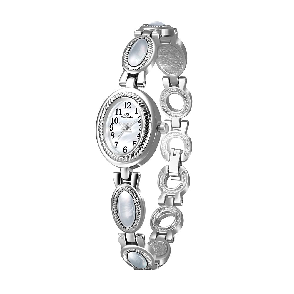 CARLIEN Women's Classic Dainty Pearl Shell Arabic Numerals Oval Quartz Watch – close-up detail
