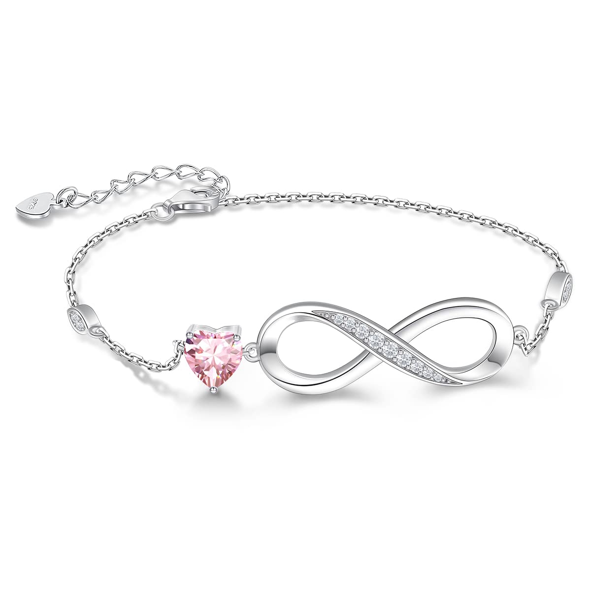 RIVIKO Infinity Love Heart Symbol Charm Bracelet for Women 925 Sterling Silver Adjustable Birthday Valentine’s Day Chris