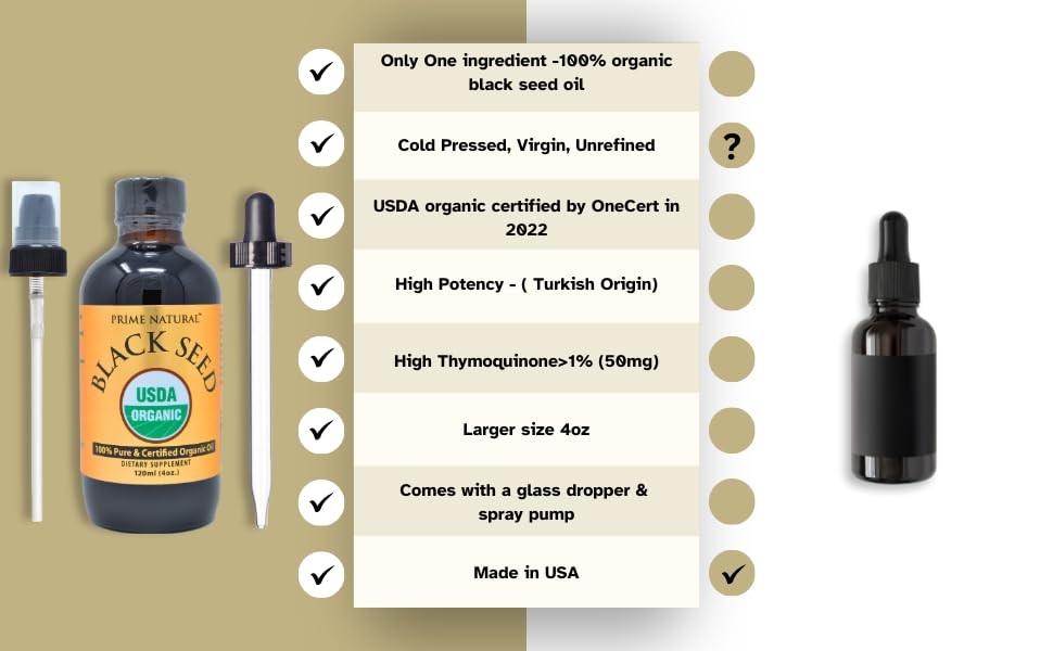 Prime Natural Organic Black Seed Oil Cold Pressed Cumin Seed Oil 4oz