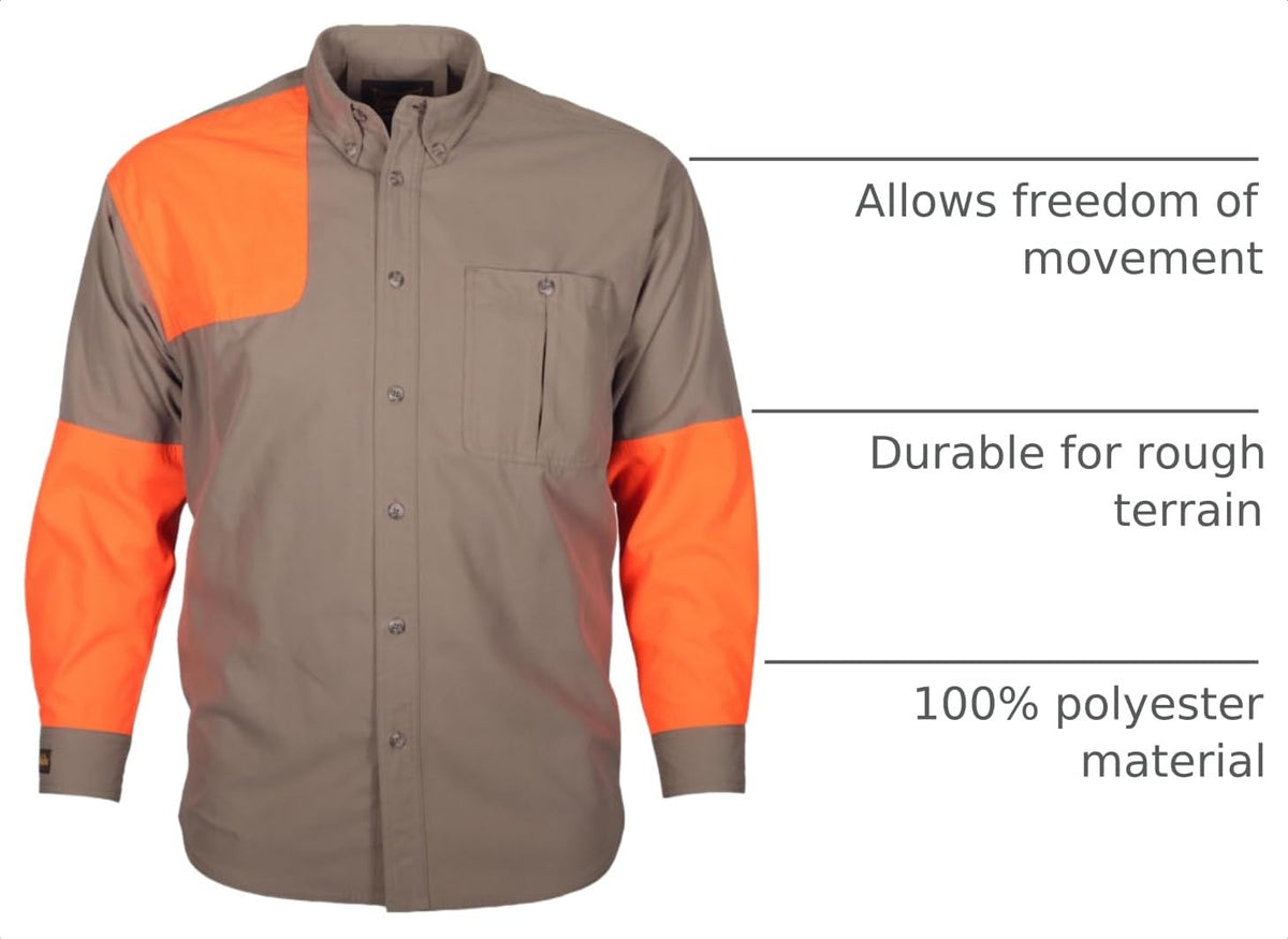 Gamehide Upland Field Hunting Shooting Shirt – Tan/Orange, Chest (in) Waist (in) Hip (in)